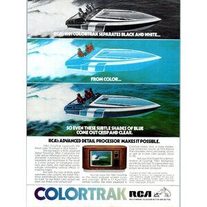 1981 RCA Colortrak Television TV Speedboat Vintage Print Ad Man Cave Wall Art